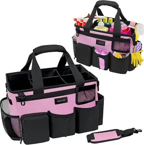 Pink cleaning bag with adjustable shoulder and waist straps large capacity portable cleaning and storage bag