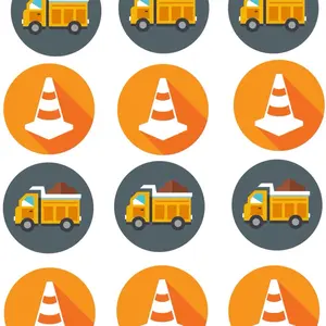 Construction Theme Dump Truck Cupcake Topper Edible Construction Party Cookie Toppers with Traffic Cones Design