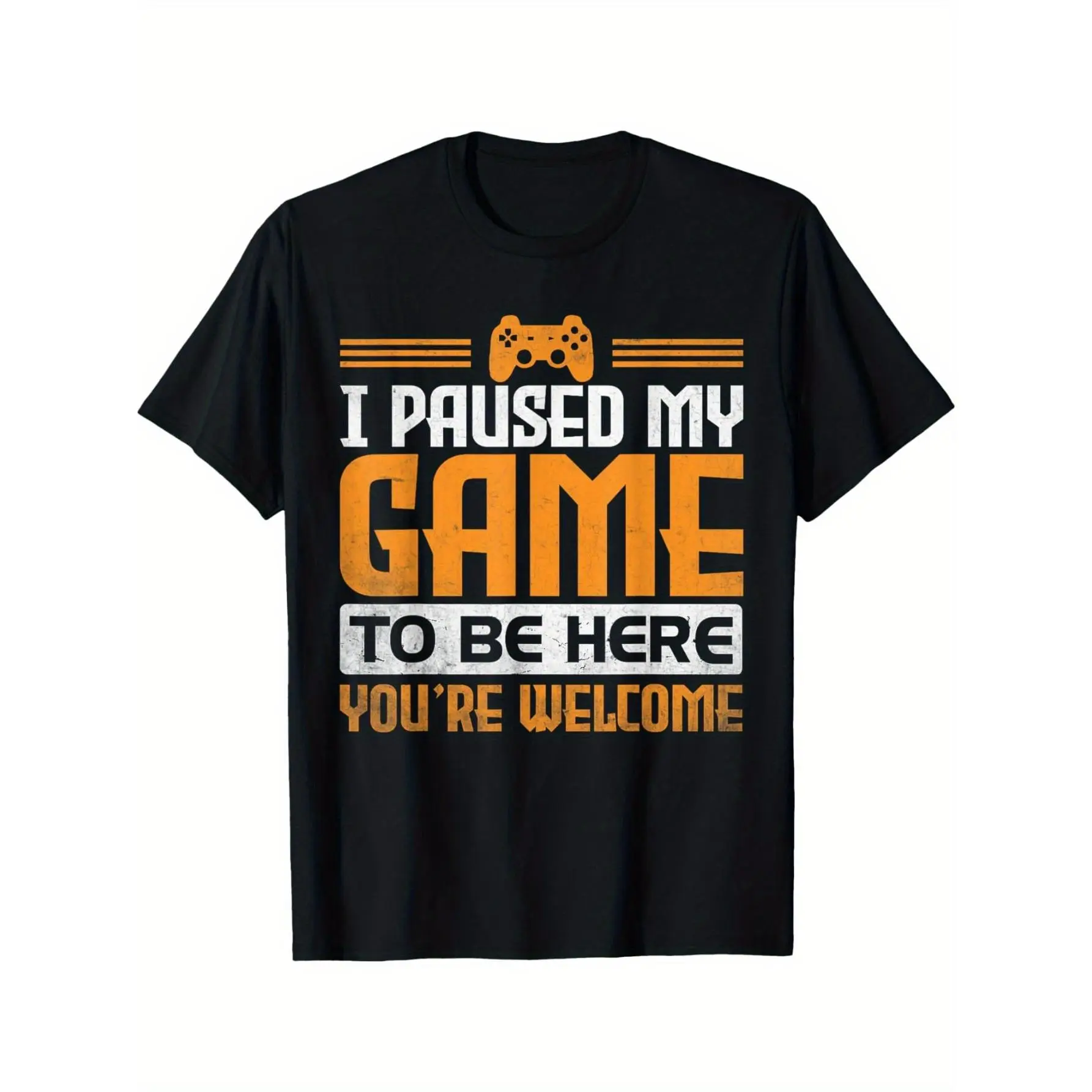 Women's Graphic T-Shirt for Gamers, "I Paused My Game" Slogan Design, Casual 100% Cotton Short-Sleeve Basic Crew Neck Top, Tops, Slogan Tees, Shortsleeve