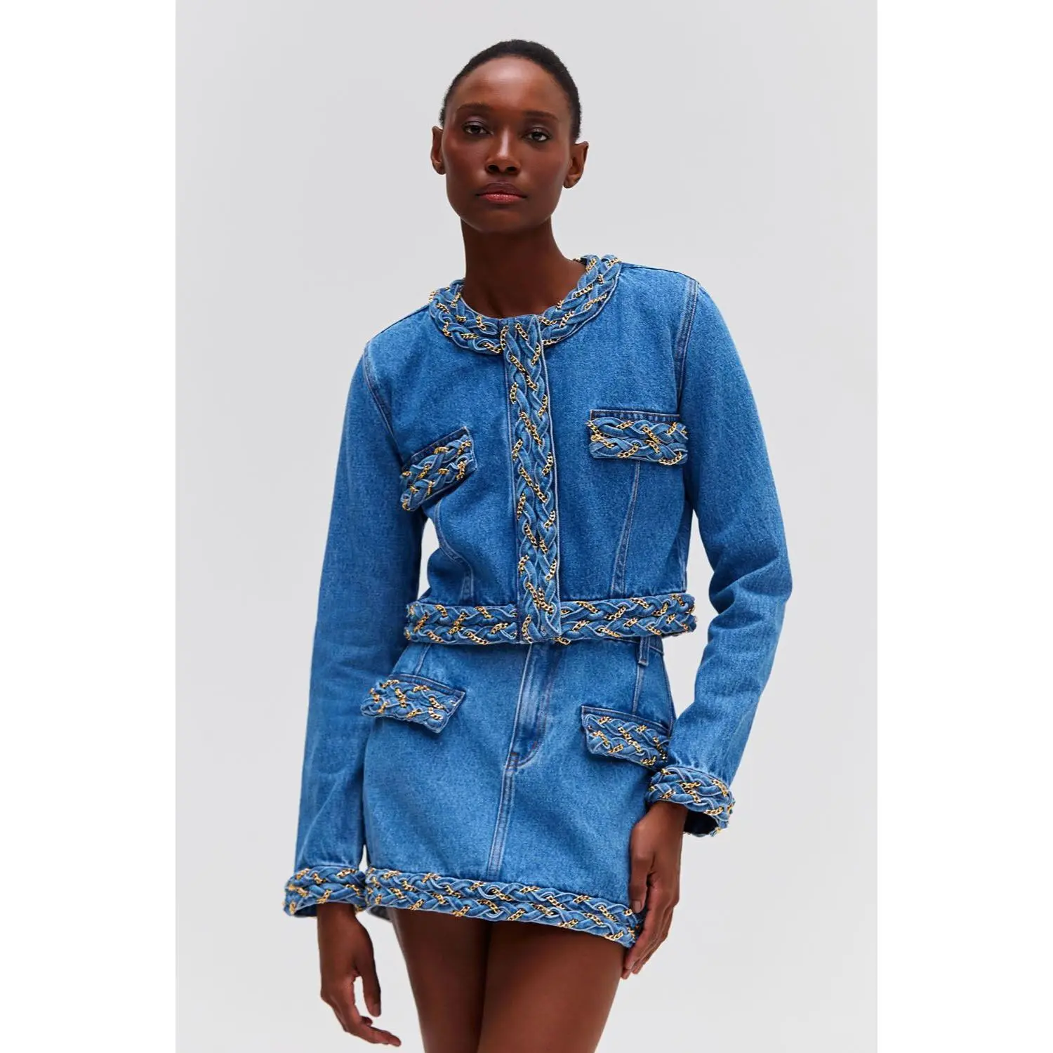 Braided Denim Cropped Jacket