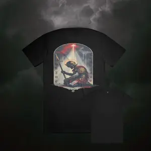 St. Longinus Performance Tee - Redeemed Strength Gothic Conversion Athletic Tee in Jet Black White Blood-Red and Bone Accents