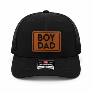 RabbitTees Boy Dad Leather Patch Richardson 112 Trucker Hat Snapback Mesh Cap