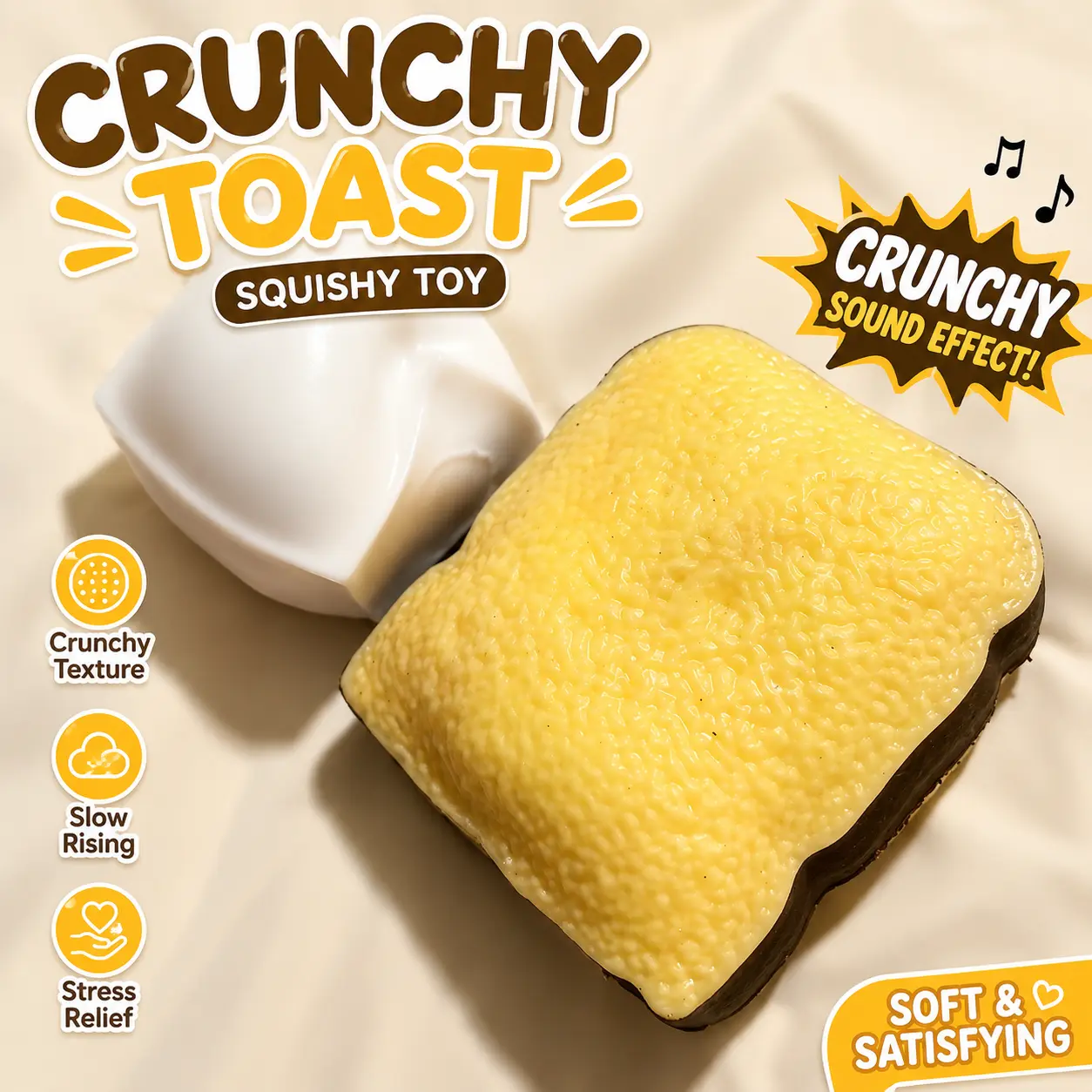 Realistic Crunchy Chocolate Toast Squishy Toy, Crispy Slow Rising Bread Squeeze Toy, Easy-to-Squeeze Sensory Stress Relief Fidget Toy, Cute Food Desk Toy and Fun Gift