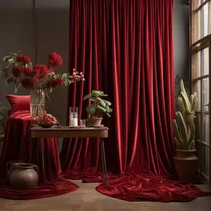 1 count Luxury Velvet Curtains for Living Room Bedroom Retro Thicken Window Drapes Nordic Thermal Heavy Curtains Christmas Red Curtains Home Decoration Curtain Thermal Insulated Curtain