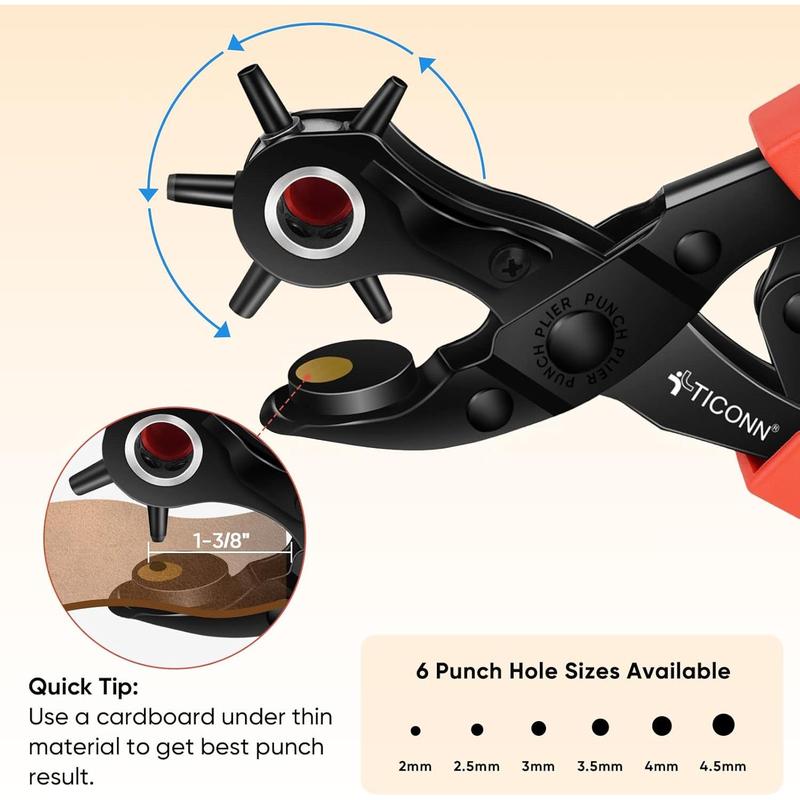 Leather Hole Punch Tool Set, Heavy Duty Multi-Size Hole Puncher Tool for Belts, Watch Bands, Plastic, Fabric