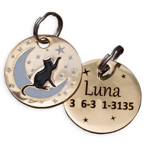 Customized Gold Moon Cat ID Tag with Glow-in-the-dark by Pugs2Persians