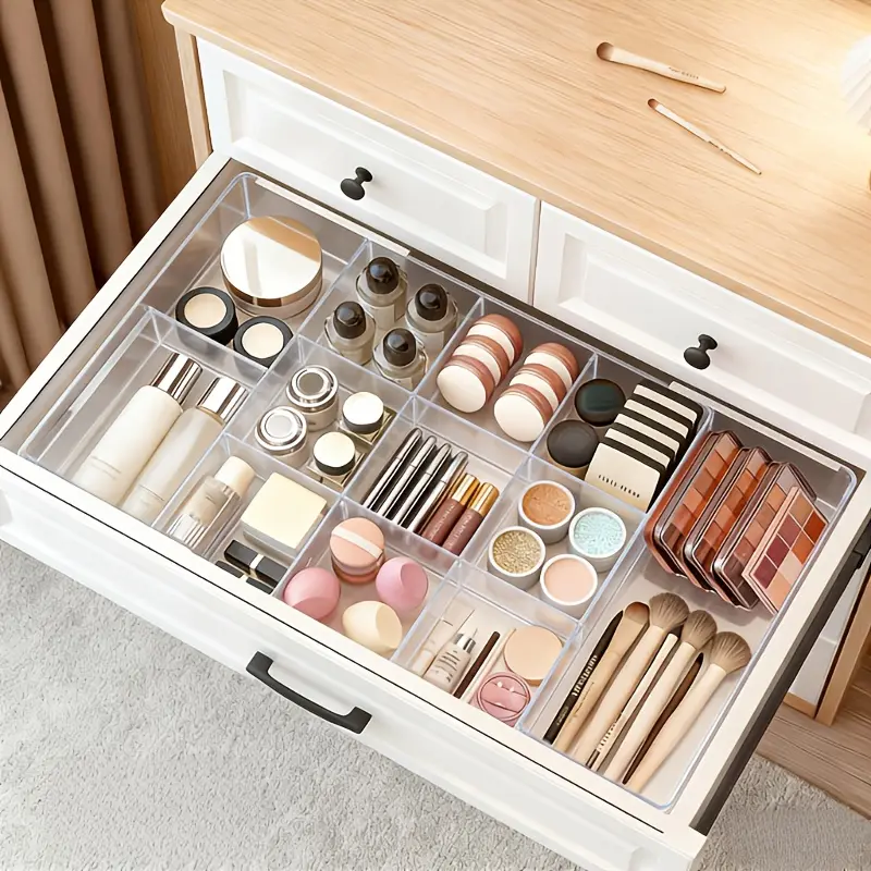 3/9-Grid Stackable Plastic Desktop Storage Drawer Organizer - Sliding Drawers, Clean Expandable Movable Shelf, Minimalist Telescopic Holder for Bathroom, Office, Kitchen