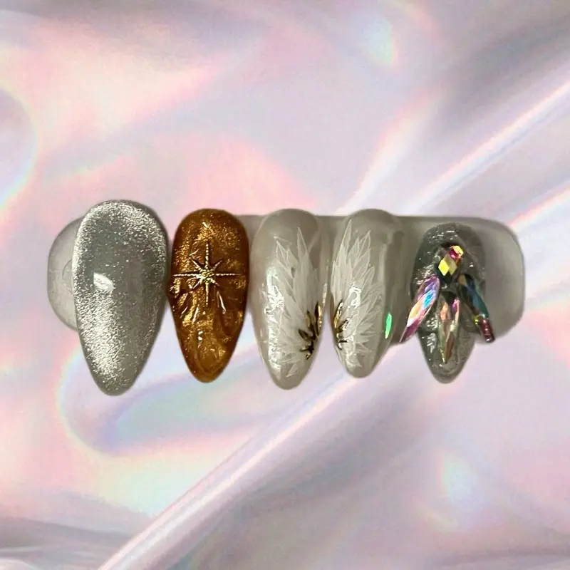 Mercy Nails | Overwatch Inspired Press On Nails | Celestial Press On Nails | Angel Wing Nails | Gamer Girl Nails | Galaxy Star Nails | Handmade Reusable Set