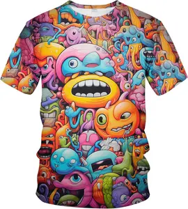 Unisex 3D Trippy Graffiti Animation Graphic T-Shirt - Short Sleeve Crewneck, Vibrant Print Tee for Men Women, Casual Summer Streetwear