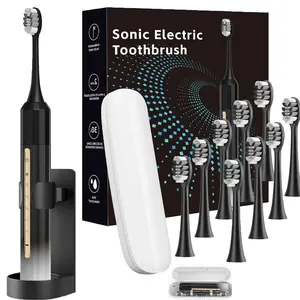 Sonic Electric Toothbrush for Adults and Kids with 10 Brush Heads, 5 Cleaning Modes, Built-in 2 Minute Smart Timer, IPX8 Waterproof, 30 Days Long Lasting Battery, Black White