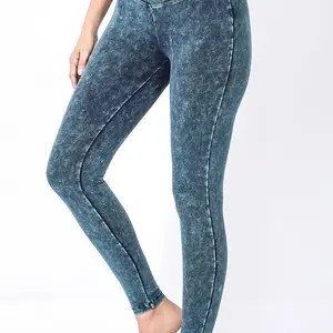 Mineral Washed Wide Waistband Yoga Leggings Womenswear