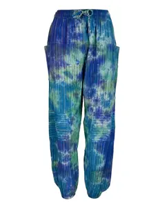 Caravan Closet Blue Tie Dye Patch Boho Pants