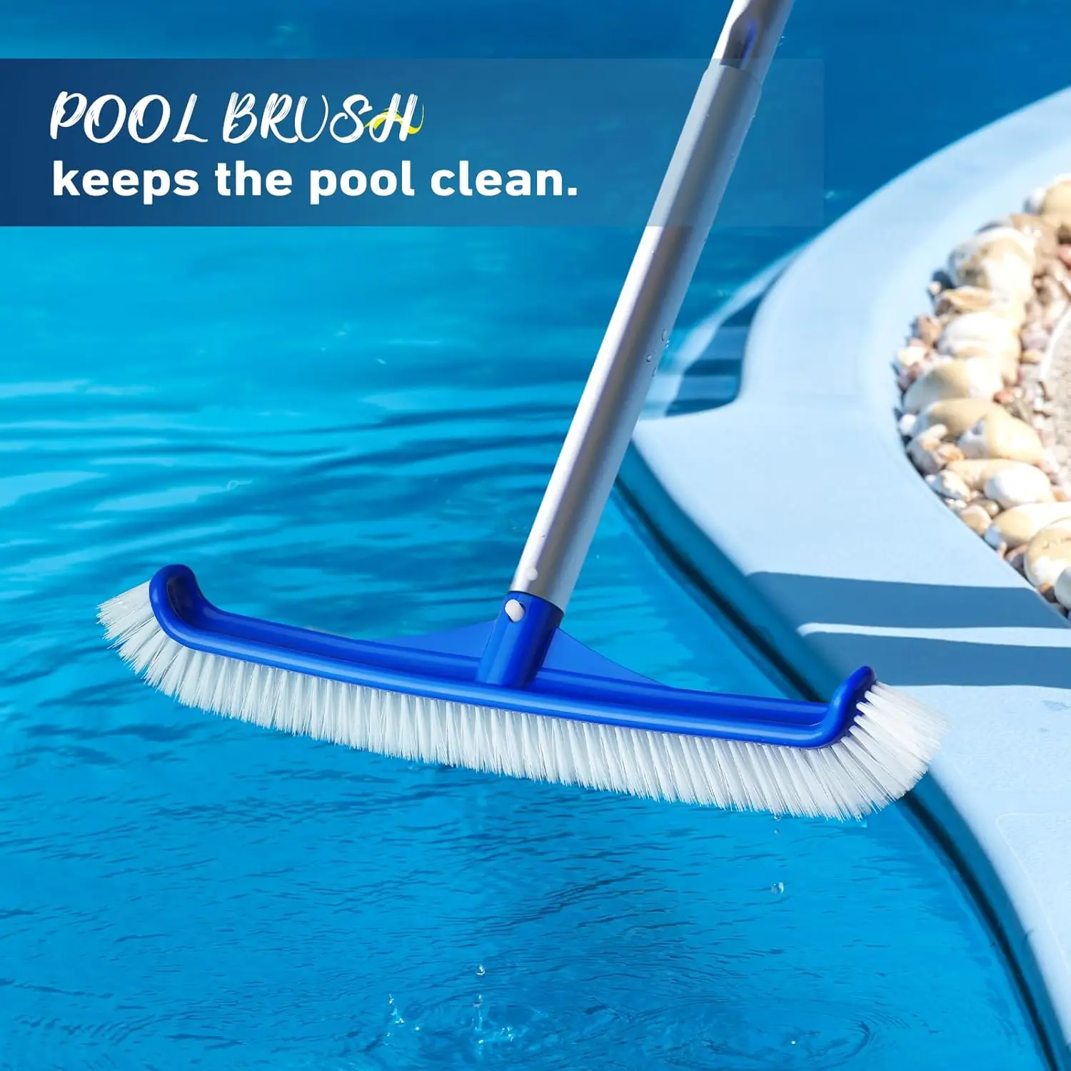 Pool Brush - 17" Pool Brush Head for Cleaning Pool Walls, Curved Ends High-Efficiency Pool Scrub Brush, Premium Nylon Bristles Pool Brush Head Swimming pool tool set