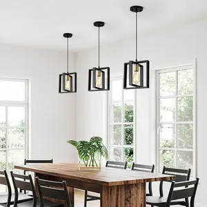 2 Pieces Semi-Flush Pendant Lights Detachable Metal Wooden E26 Base Dimmable Warm White Indoor Lighting for Kitchen Island Entryway Dining Room Indoor Lighting