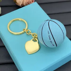 Fashion Boutique Heart Basketball Keychain Backpack Pendant Gift for Loved Ones Sweet Style Electroplated Heart Dazzling Light