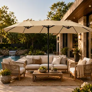 【Father's Day Gift】Yaheetech Massive 15/13ft Double-Sided Patio Umbrella | Heavy Duty & 2 Sandbags Included, Easy Crank for Garden Pool and Lawn