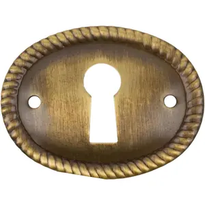 Oval Antique Brass Decorative Keyhole Cover, 1-1/8" H x 1-1/2" W Keyhole Escutcheon Plate for Cabinet Door, Dresser Drawers Desk, Fits Antique & Modern Furniture Hardware, Model UA-249-AB