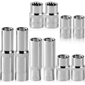 [10-] 10mm Socket Set, 1/4-Inch & 3/8-Inch Drive Impact Socket, 6-Point & 12-Point, Deep and Shallow, Mirror Chrome Finish