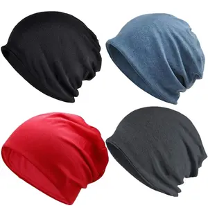 4PCS Cotton Slouchy Beanie Hip-Hop Soft Lightweight Running Beanie Adult Skull Hats Cap for Men Women Sports & Outdoor Knitted Winter Hat