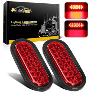 Partsam 2 Pcs 6 Inch Red Oval Led Trailer Tail Lights 24 LED Grommet Mount, Oval 6" Red Stop Turn Tail Brake Light Rubber Flush Mount Replacement for Trailer RV Trucks Waterproof