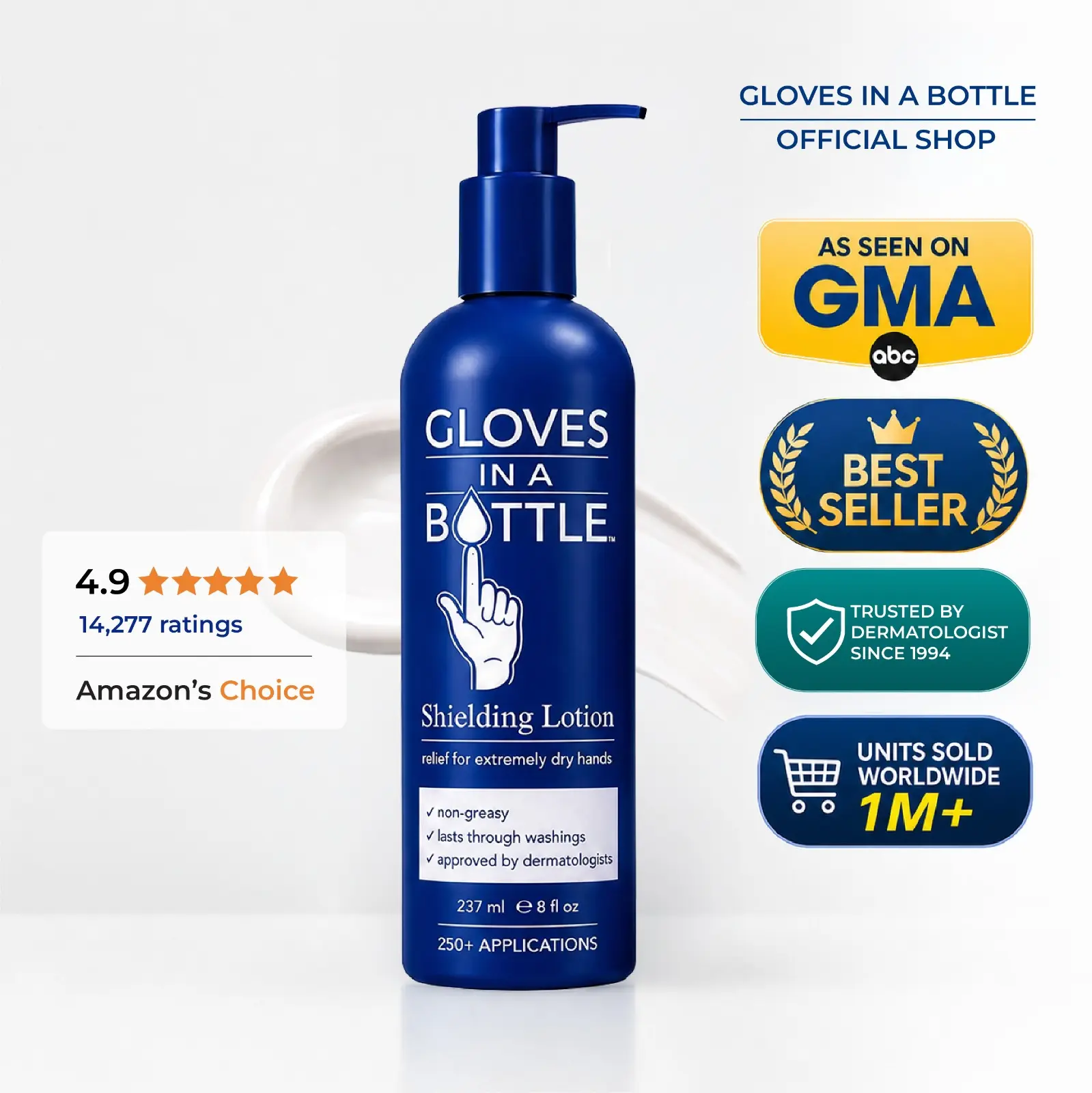 Gloves In A Bottle Hand Shielding Lotion 8 oz – Protects Hands from Dryness & Irritation – Ideal for Frequent Hand Washing, Sensitive Skin, Eczema, Frequent Hand Sanitizer Use - Bottle with New Pump Exfoliant Fragrance