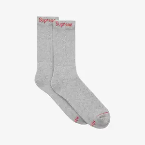 Supreme x Hanes Cushion Crew Socks (1 Single Pair of Socks) Heather Grey - Comfortable Comfy Cozy Cotton Unisex for Mens Womens GS Kids Young Junior Holiday Christmas Gift Stocking Stuffer