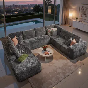 【Ship in 4 Boxes】Popular No Assembly Needed 135'' U-Shape Oversized Cloud sofa Couch - Corduroy Modular Sectional Sofa with 4 Soft Pillows, Deep Seat Boneless Upholstered Couches for Living Room