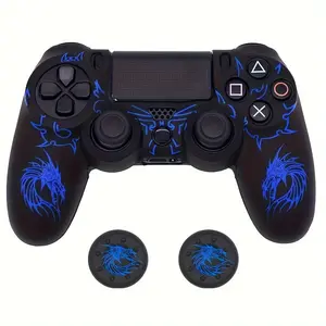 for ps4 Controller Protection Set (1pc Dragon Pattern Anti-Slip Cover And 2pcs Joystick Caps) - Full Protection for Controller | Essential Accessory for Gamers | Smooth Button Operation | High Cost-Performance