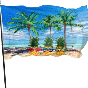 Beach Pineapple Flag Banner, Outdoor Indoor Tropical Palm Tree Decor, Spring Summer Garden Yard Decoration, No Power Required