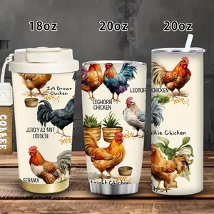 1pc 18oz/20oz hand-drawn chicken breeds tumbler with lid and straw, winter insulated travel mug, gift for women and men, ideal for Valentine’s Day, Easter, birthday gifts, iced/hot coffee cup