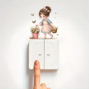 Delicate Girl Flower Decorative Switch Sticker, Bathroom Bedroom Living Room Wall Decal, Removable Self-Stick Easy Clean Home Decor Accessory