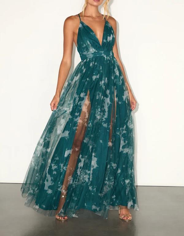 Lulus Elegant Moment Emerald Green Tie-Dye Backless Maxi Dress