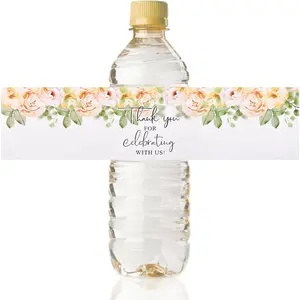 50Pcs Light Yellow Flowers Water Bottle Labels, Wedding Wraps Sticker Wedding Date Labels for Wedding Party Bridal Shower Birthday Baby Shower