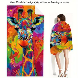 1pc Bohemian Style Oversized Towel - Colorful Giraffe Art Print, Super Soft Microfiber, Lightweight & Sand-Free for Beach, Pool, Outdoor Adventures - Perfect Father’s Day Gift, Independence Day Must-Have, Poolside Essentials, Vibrant Coastal Design