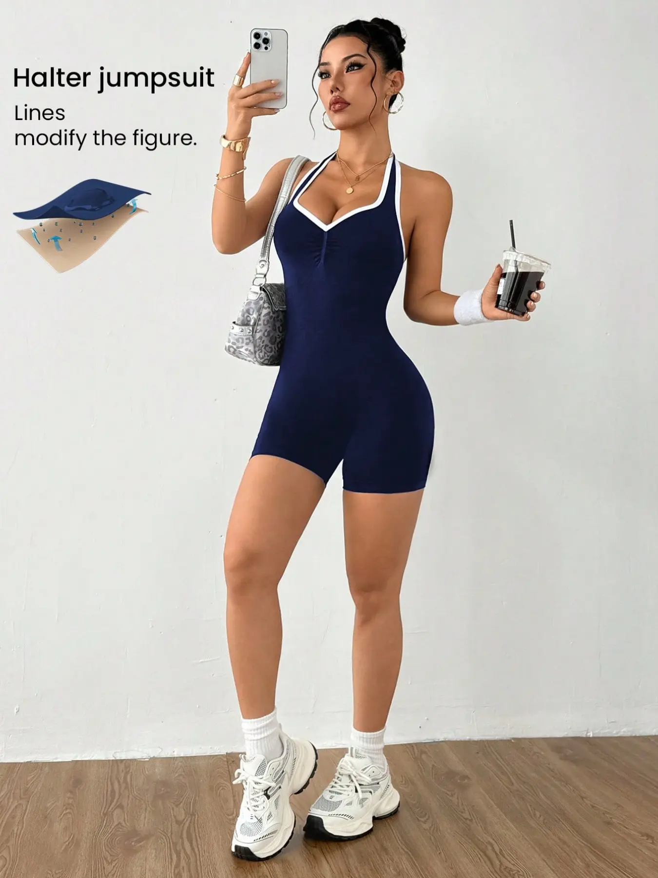 1 Pack Women's Knitted Seamless High Stretch Contrast Color Yoga Jumpsuit Shorts, Colorblock Sporty Jumpsuit, Compression, Suitable for All Seasons, Slim Fit, Comfortable and Breathable, Running, Yoga, Sports, Casual Wear