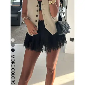 Women’s Valentine’s Day lace-trimmed pleated skirt, 1 piece, high-waisted, loose fit, casual fashion style, women’s clothing, GARMENTARY