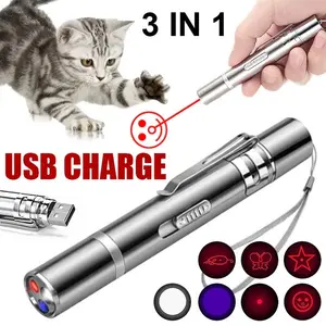 USB Rechargeable Cat Laser Toy, 3 Modes 5 Patterns Red LED Projection Pointer, Interactive Exercise Pet Toy for Indoor Cats Kittens