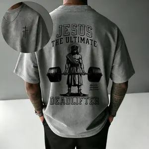 Jesus The Ultimate Deadlifter Christian  T-Shirt,Jesus Deadlifting Christian Mens T-Shirt,Jesus Heavy Cotton T-Shirt,Vintage Jesus Deadlifter Oversized T-Shirt, Christian Streetwear Gym Fitness Graphic Tee Baggy Casual