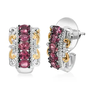 Premium Ouro Fino Rubellite and White Zircon 1.90 ctw Rococo Filigree Earrings in 18K Vermeil Yellow Gold and Rhodium Over Sterling Silver Christmas Gifts