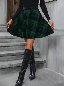 EMERY ROSE Women’s Red Plaid Skirt – Holiday, Christmas & New Year Outfit