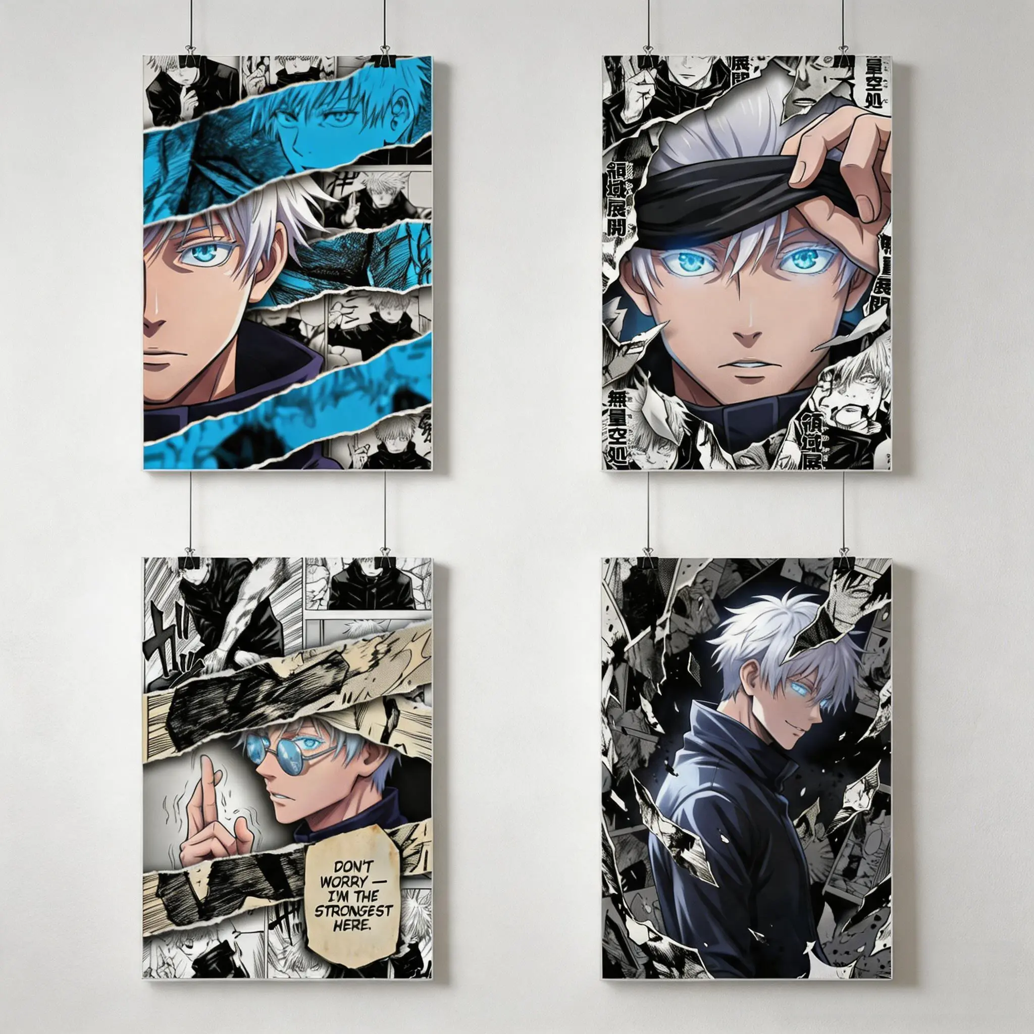 No-Frame Satoru Gojo Manga Tear-Style Prints - High-Quality Crisp Print, Roll Tube, Anime Wall Art Decor, Ideal Gift for Jujutsu Kaisen Fans