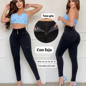 JEANS COLOMBIANO LEVANTACOLA SKINNY CINTURA ALTA 4 BOTONES / COLOMBIAN BUTT LIFTING SKINNY JEANS HIGH WAIST FOUR BUTTONS Comfort Fit Womenswear