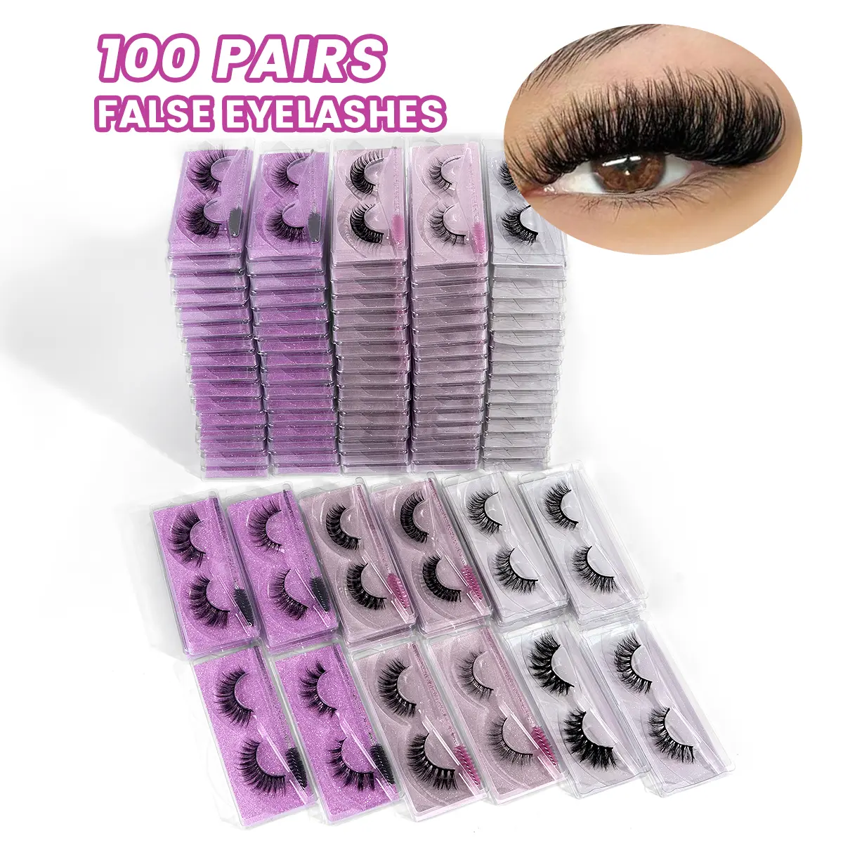 MAGEFY Fluffy False Eyelashes Cosmetic Kit with Tools - 100 Pairs, 12 Styles, Wispy Cat-Eye, Natural Curling Strip Lashes for Summer Makeup Inspo