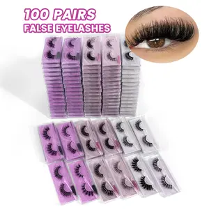 MAGEFY Fluffy False Eyelashes Kit,100 Pairs 12 Styles,Wispy Cat-Eye & Natural Curling Strip Lashes with Tools, Summer Makeup Eye Extension Set Summervibes