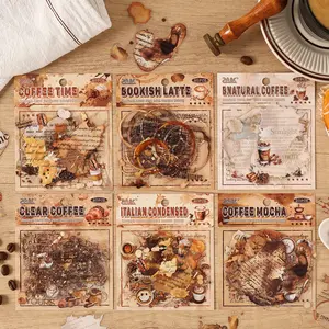 Rich Coffee Aesthetic Stickers Pack, 6 Styles Vintage Coffee Trace PET Decals for Planners & Journals