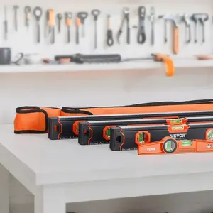 4-Piece Torpedo Level, 48/24/16/10 Inch All Magnetic Levels Set, Fluorescent Light Up Bubble Vials Ruler for 45/90/180 Degree, Aluminum Alloy Magnetic Box Leveler Tool, SAE and Metric Scale