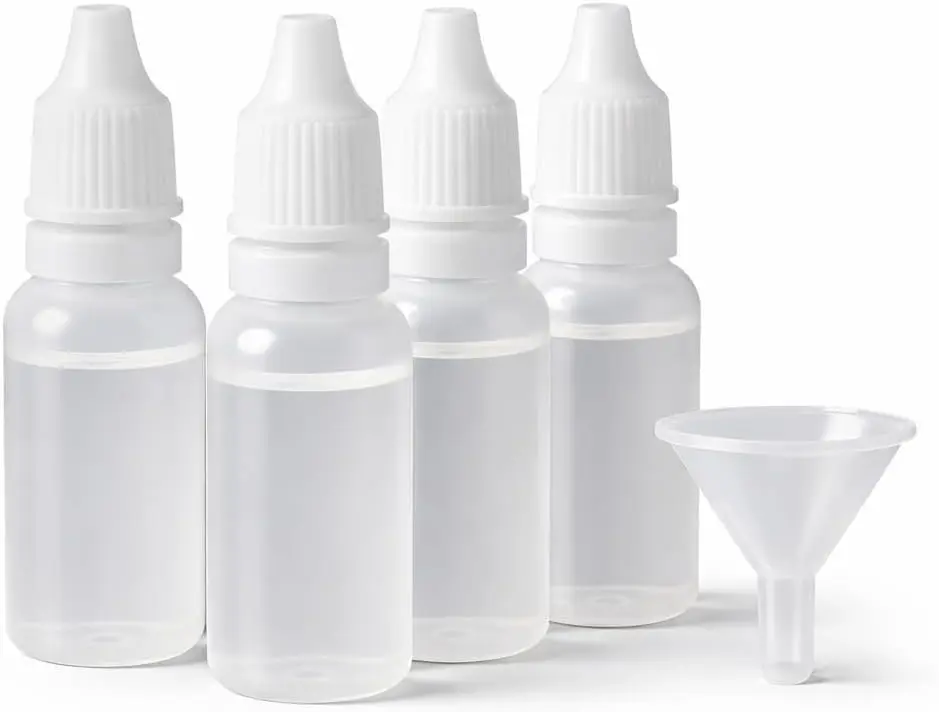 5PCS - 4 Plastic Empty Dropper Bottles with 1 Funnel - 15ml / 0.5oz | Refillable Squeeze Eye Liquid Bottle with Protective Cap - BPA Free | Leak-Proof Small Travel Container for Saline Serums Oil