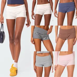 Women's Fold Over Shorts Elastic Waist Y2k Lounge Shorts Fold over Cute Pajama Bottoms Micro Shorts Sleepwear