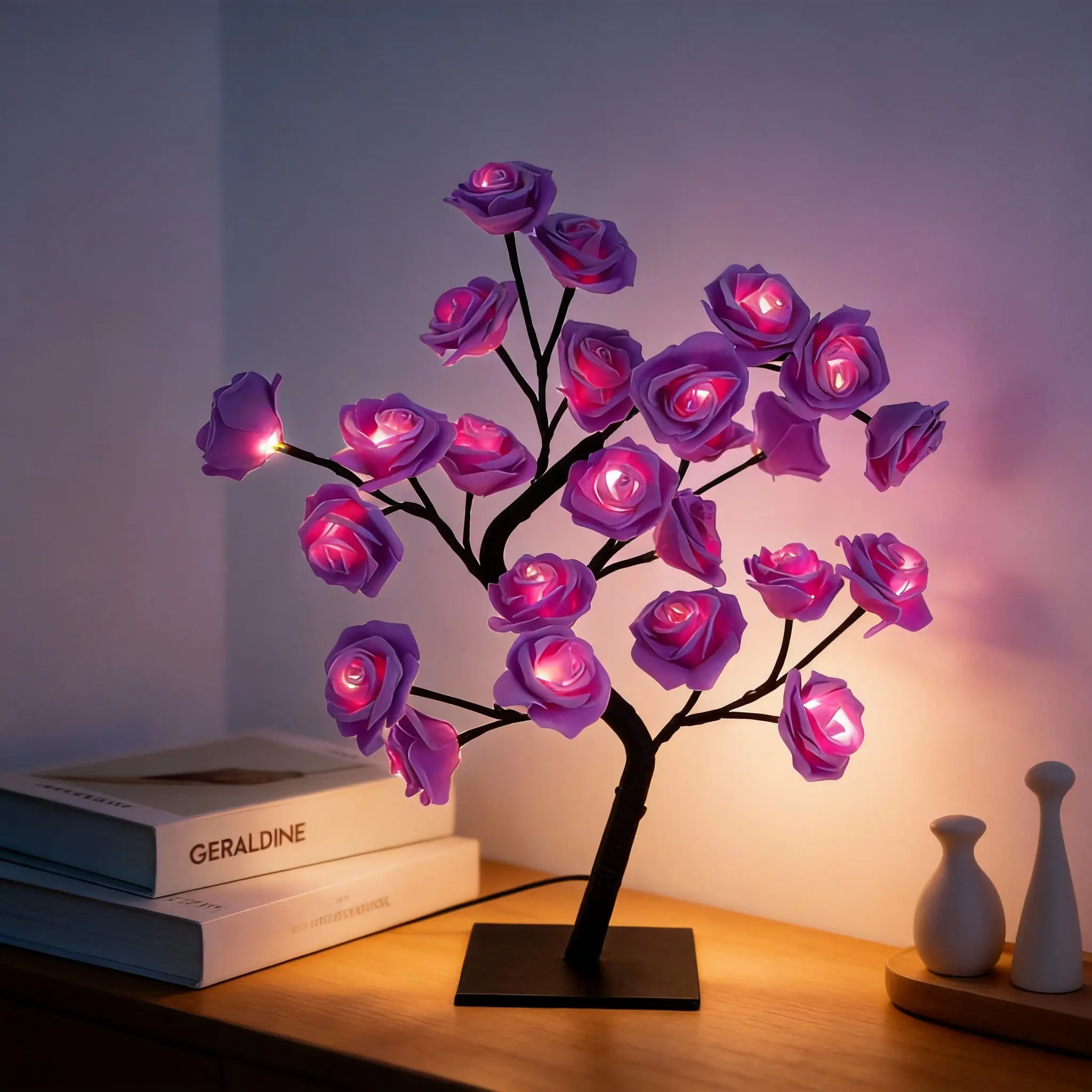 Valentine's Day Rose Tree Lamp, USB Powered, Realistic Rose Table Lamp, Romantic Fairy Light, Birthday, Wedding, Christmas Gift for Mom, Women, Daughter, Wife, Girlfriend, Sister, Desktop Decorative Ambiance Light Led Lantern Illumination