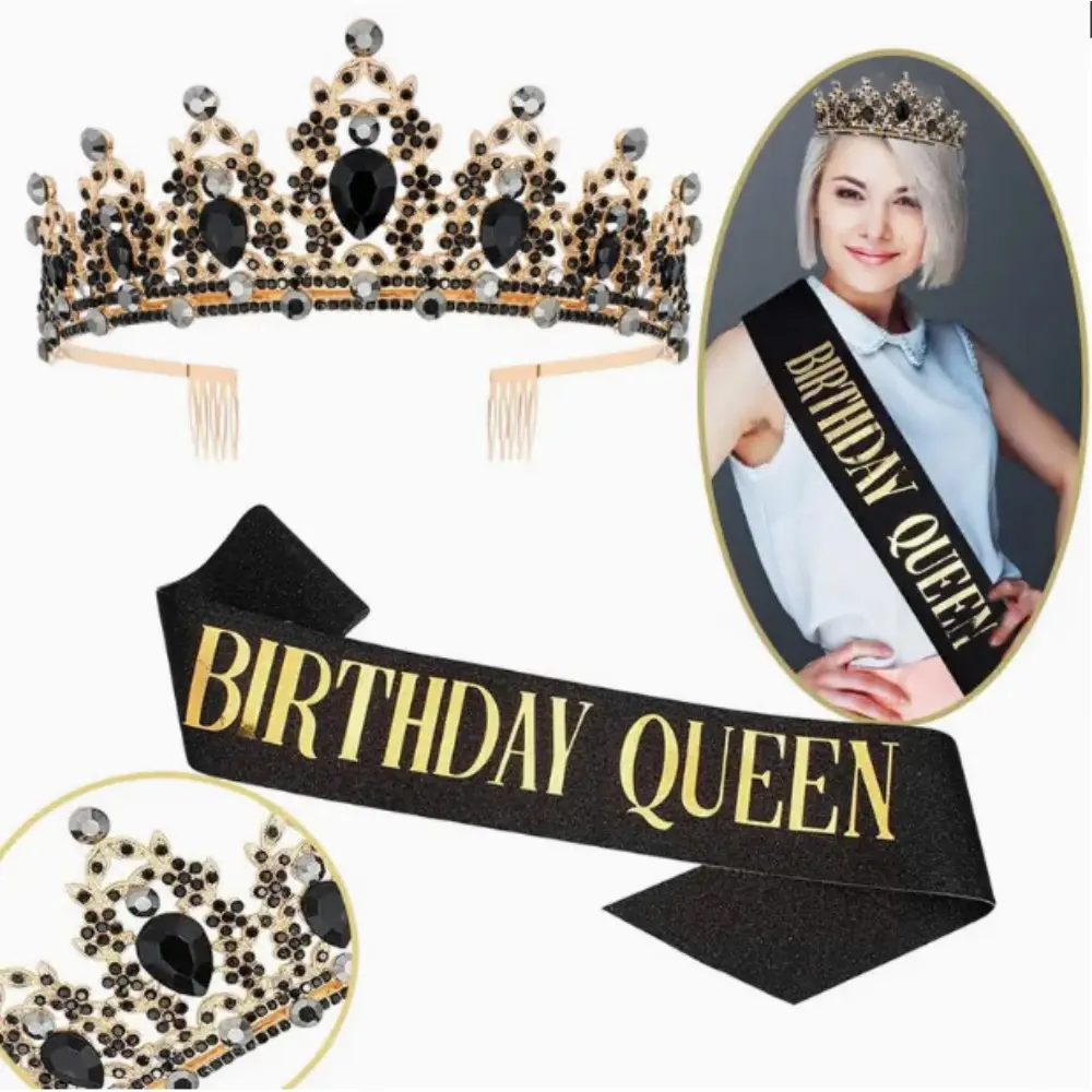 Elegant Tiara Set with Sash - Sparkling Hair Comb Crown for Women'S Birthday, Birthday Parties, Prom Decorations & Festive Celebrations, Birthday Hair Accessories, Celebration Hairpiece, Special Occasion, Glamorous Accessory, Stylish Hairpiece tiktokshops